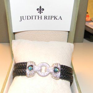 Judith Ripka Blue & White Diamonique Leather Bracelet